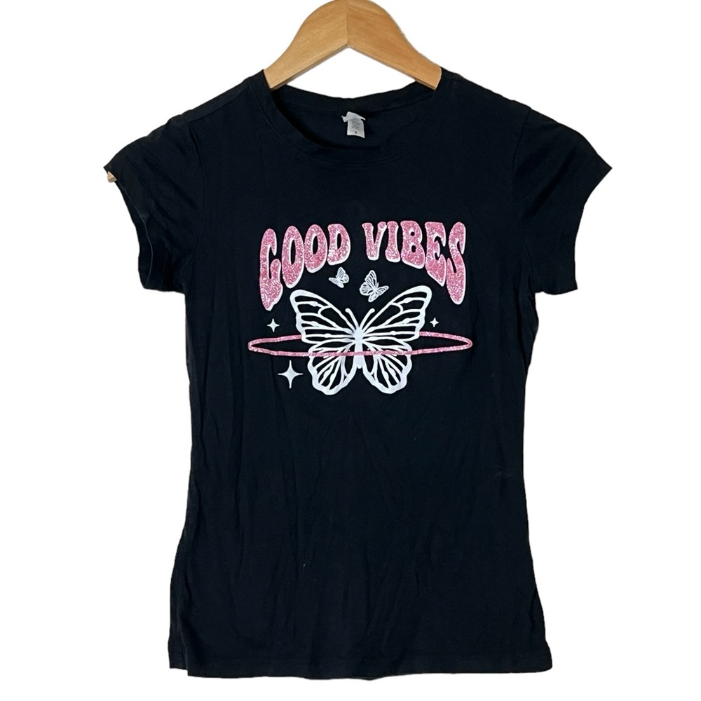Good Vibes | Butterfly sparkly graphic tee shirt size small